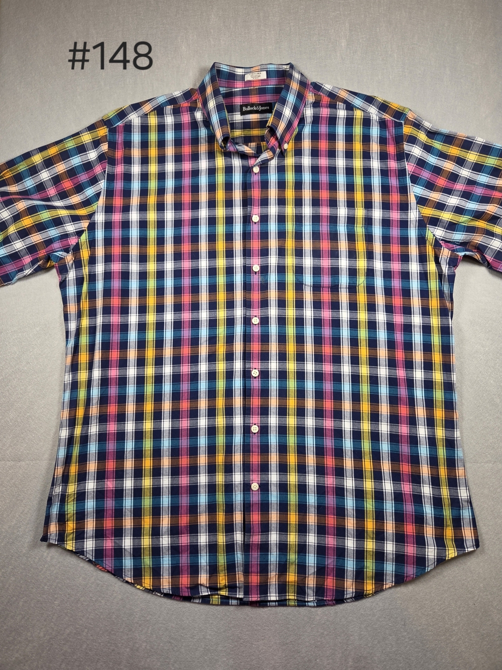 Bullock & Jones Men's Rainbow Madras Plaid Short Sleeve Shirt - XL